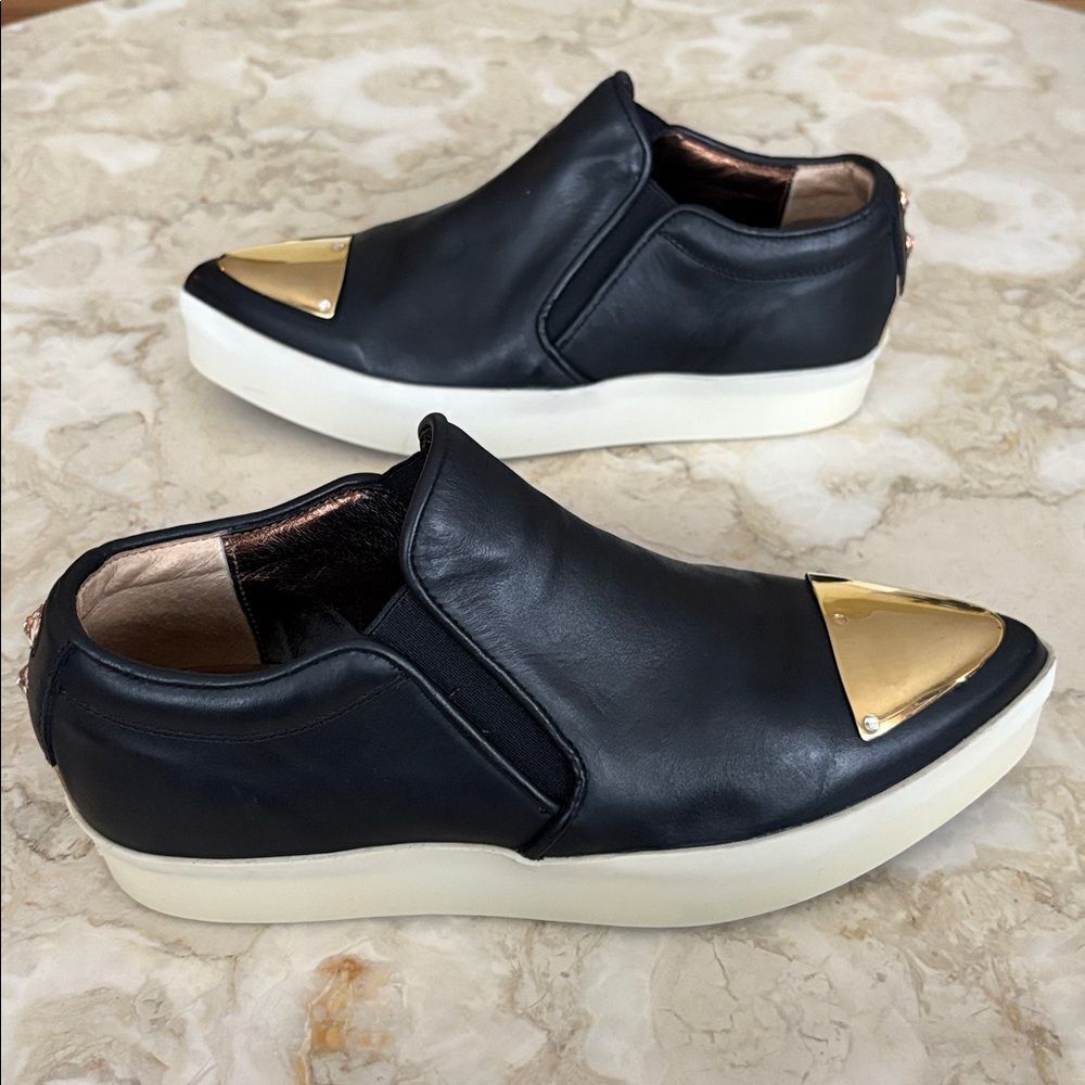 Alexander Smith London Leather Slip On Metal Cap Toe Platform Sneakers - Picture 5 of 14